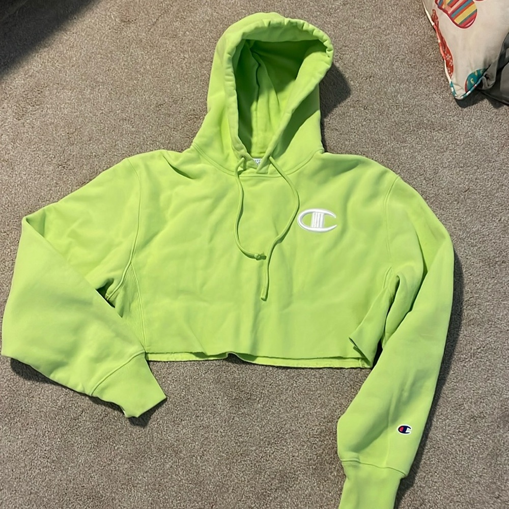 Cropped Champion Hoodie - Lime Green